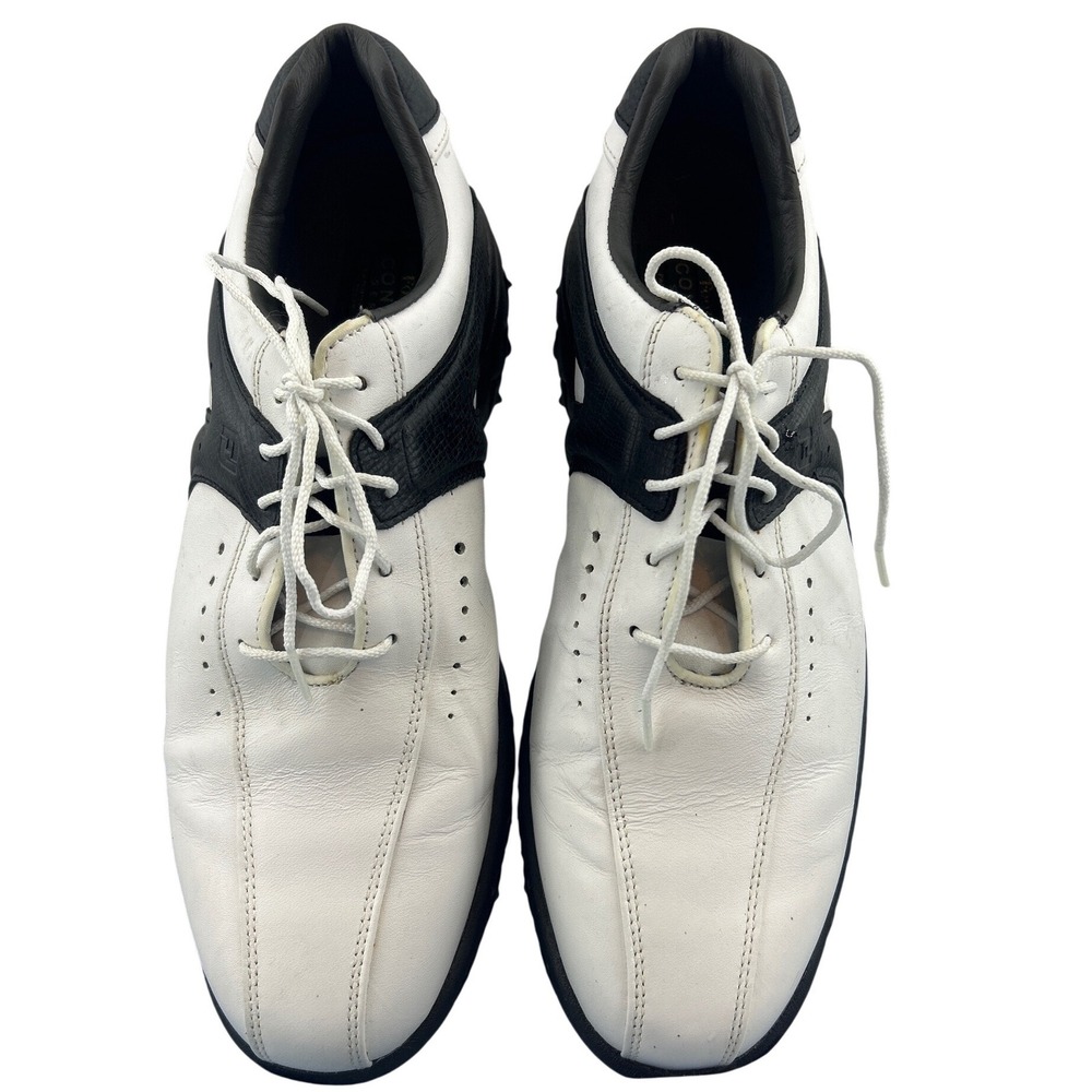 FootJoy Contour Series Mens 10.5 M Golf Shoes White Black Leather Spiked 54175